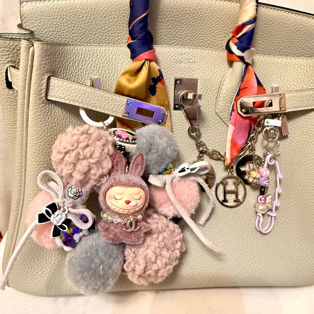 Handmade Bag Charm with Pom & Sleepy Labubu